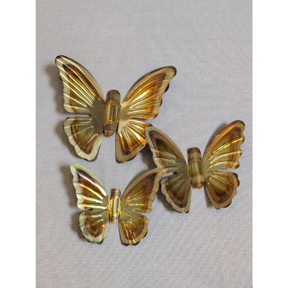 Vintage Gold Brass Butterfly Wall Decor Set of 3- Elegant Metallic Accent